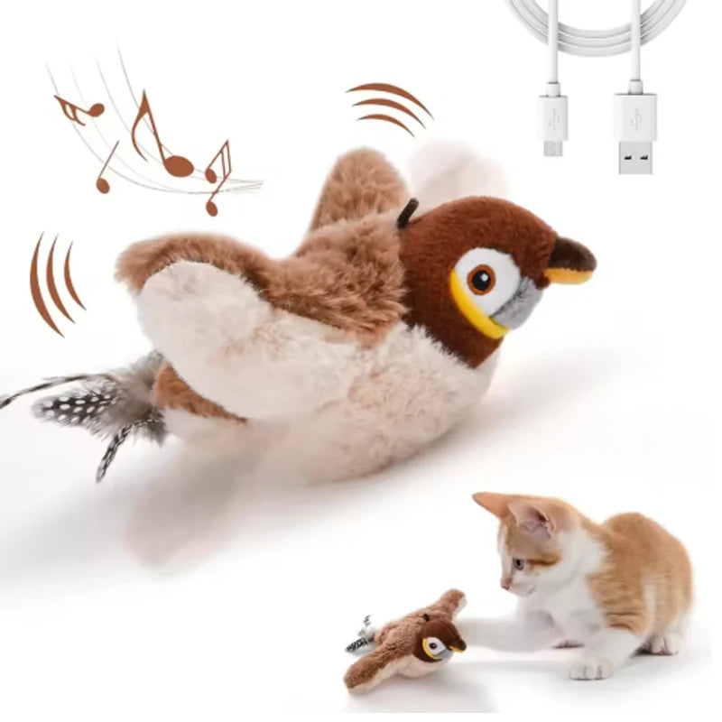 Pipaw · Pájaro interactivo recargable con aleteo y trinos para gatos
