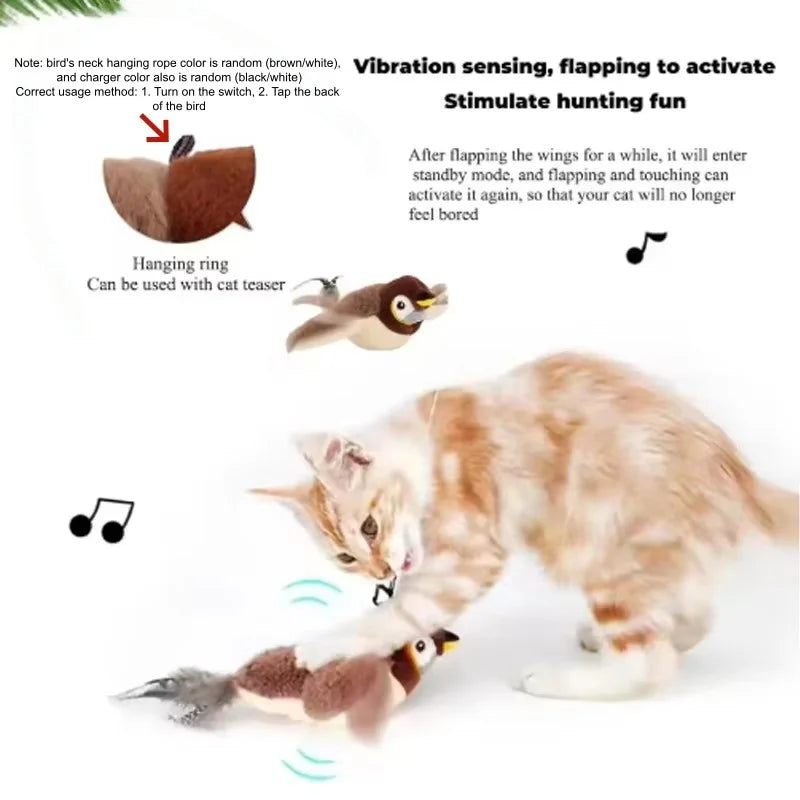 Pipaw · Pájaro interactivo recargable con aleteo y trinos para gatos